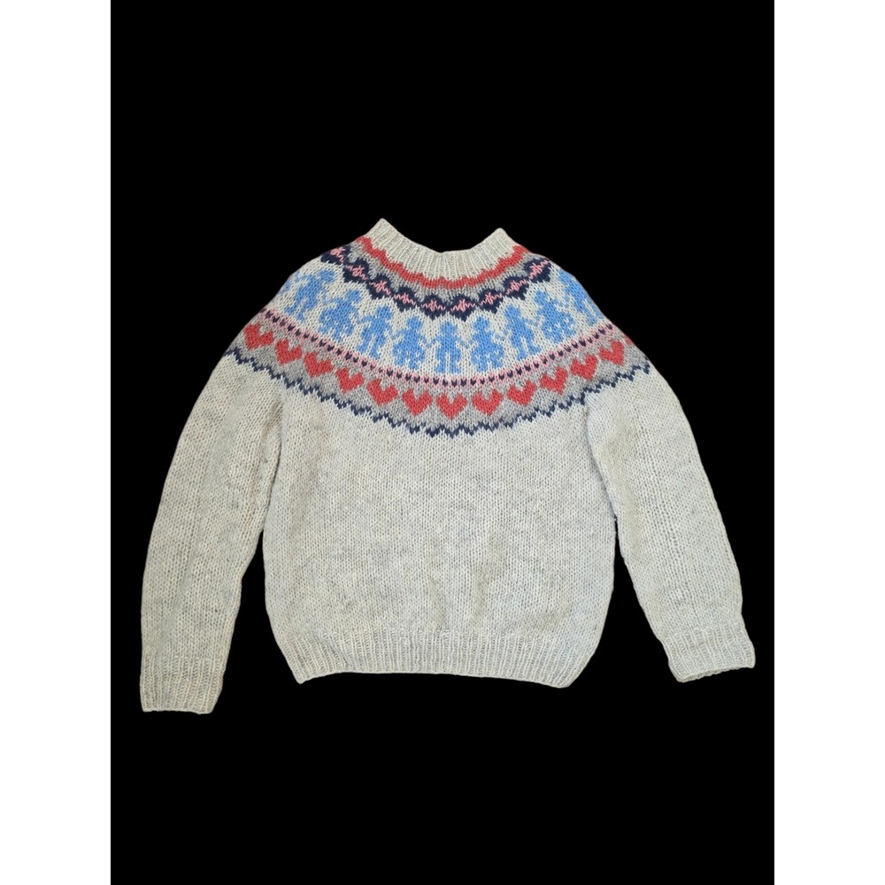 Alafoss VTG Iceland Wool Handknitted Nordic Fishermen Heart Gray Sweater sz S-M